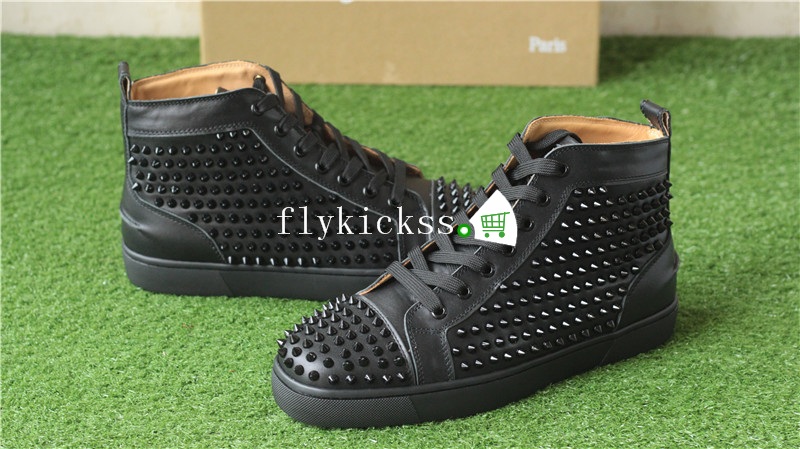 Super High End Christian Louboutin Flat Sneaker High Top Black Leather